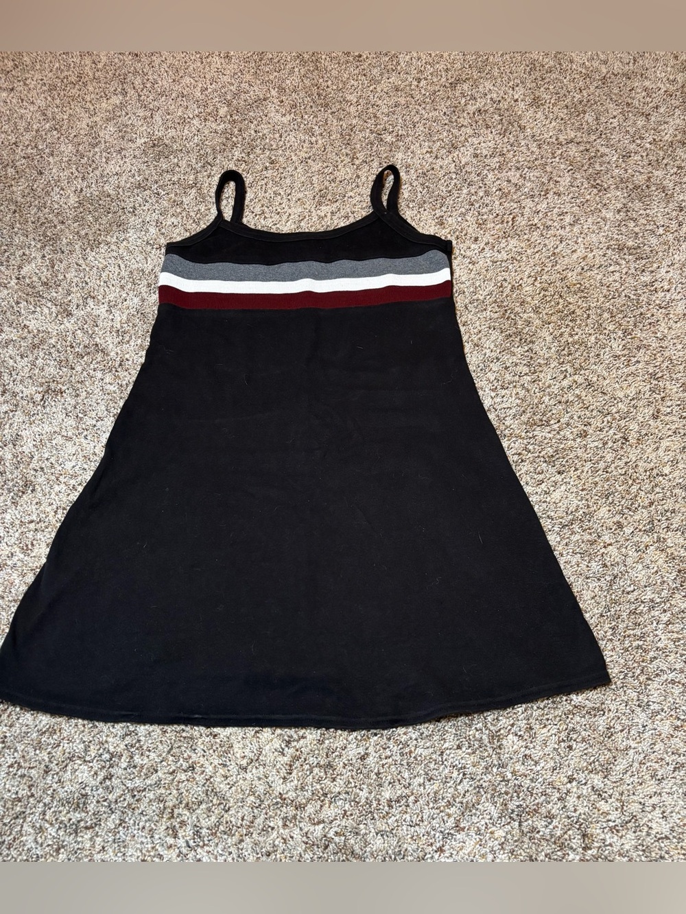 E175 Vintage Jalate Navy Knit Tank Dress with Stripe Detail, Size S